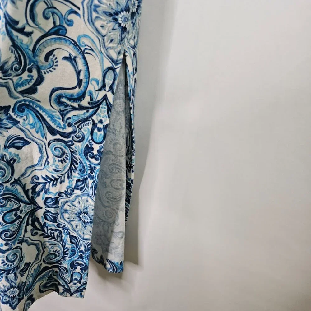 NWT MSK Linen Midi Dress SPELLBOUND BLUE & WHITE FLORAL size L 12-14 Sundress - Picture 5 of 12